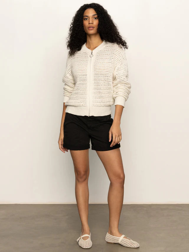 Open Knit Bomber-Chalk