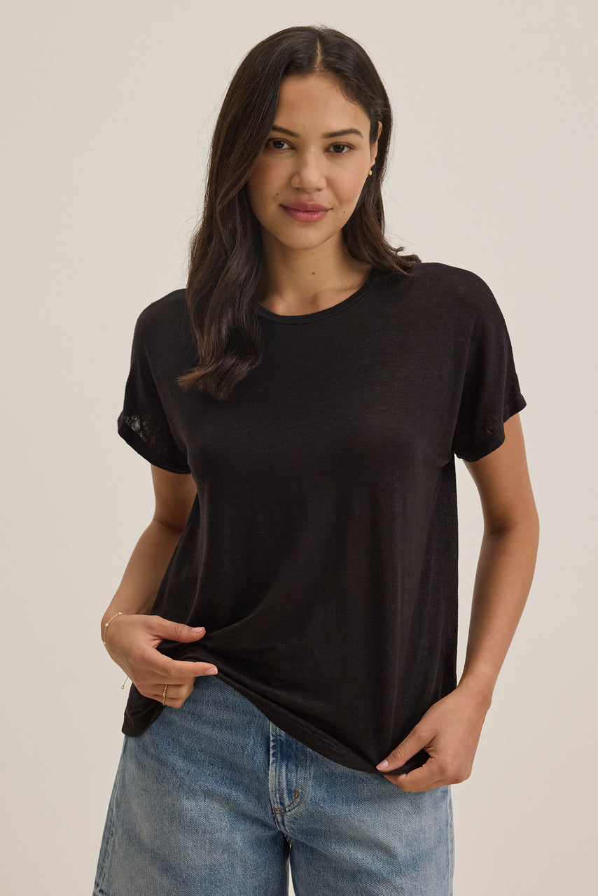 Jasmine Linen Knit Tee- Black