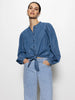 Tie Front Volume Blouse-Blue Slate