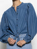 Tie Front Volume Blouse-Blue Slate