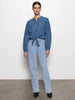 Tie Front Volume Blouse-Blue Slate