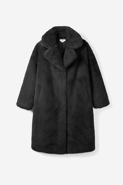 Savannah Maxi Vegan Fur Coat - Black