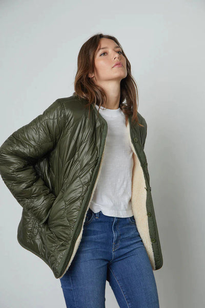 Marissa Quilted Sherpa Jacket- Army – a kind heart