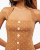 Halter Button Up Dress- Biscotti Polka Dot
