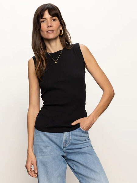 Ribbed Ruched Tank- Black