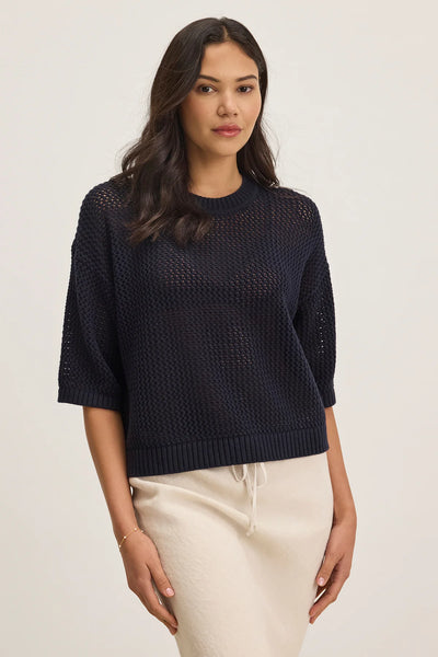 Vienna Cashmere Mesh Sweater- Navy