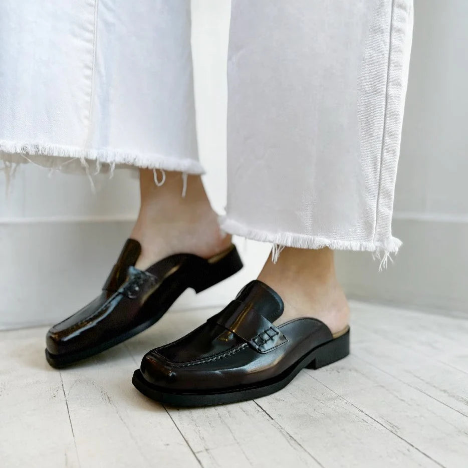 Alfred Brushed Dark Burgundy Leather Mules