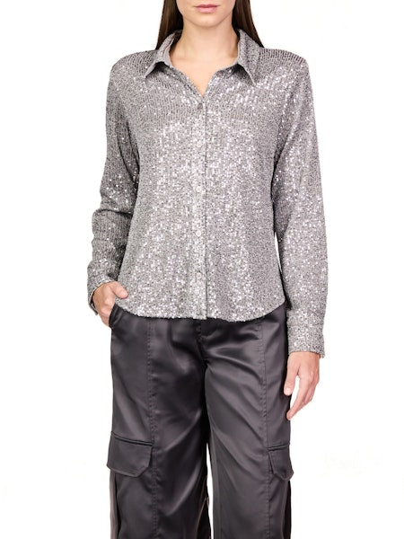 Radiant Sequin Shirt - Gunmetal