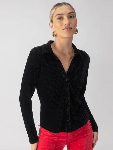 Velvet Button Up Top - Black