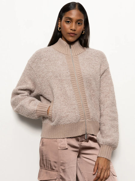 Boucle Knit Bomber Jacket- Feather