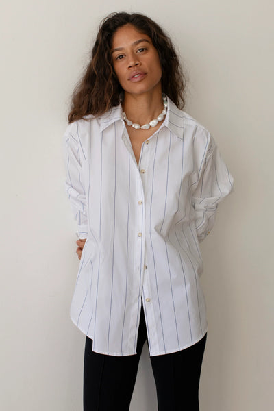 The Stripe Pop Shirt - Navy Pinstripe