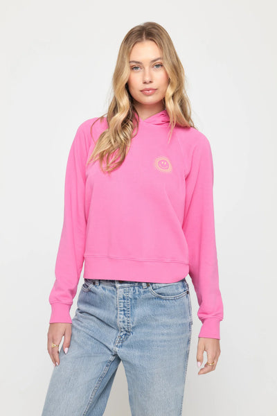 Sun Smiley Harper Crop Hoodie - Wildflower Pink