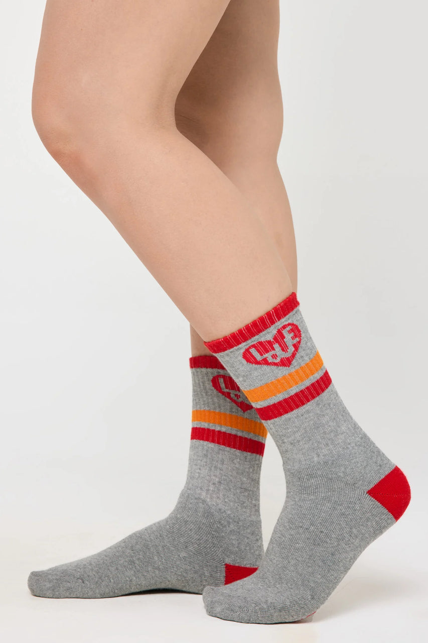 Love Stripe Crew Sock - Heather Grey