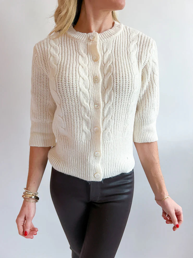 Fuzzy Cable Cardi- Light Oat