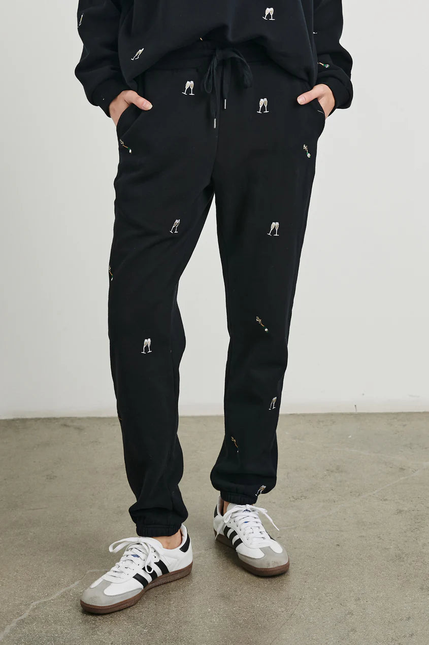 Kingston Sweatpant- Black Champagne Embroidery