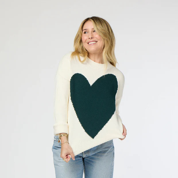 Imperfect Heart Benton Sweater - Off White /Emerald