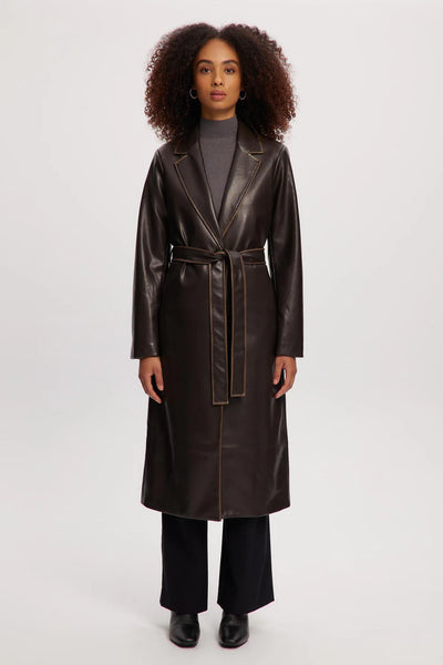 Marcelle Vegan Leather Coat - Cognac