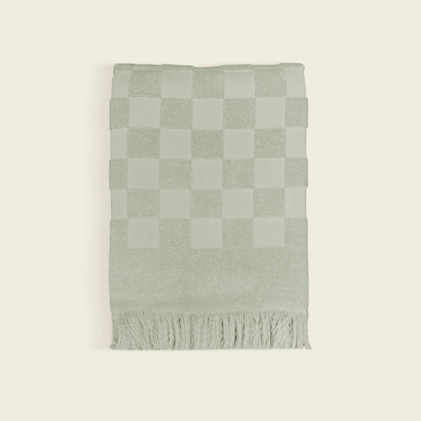 Plush Checkered Beach Towel- Sage