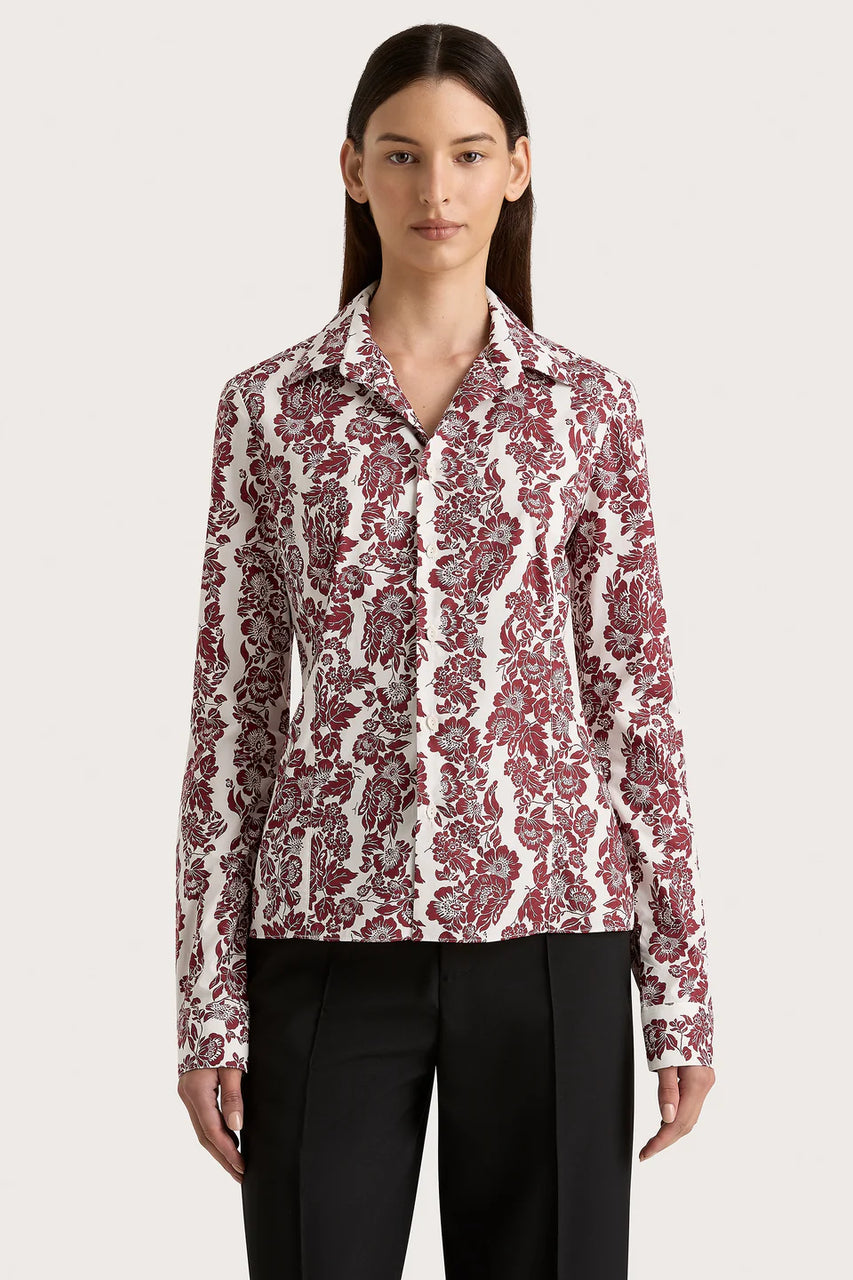 Estelle Fitted Shirt - Striped Floral Wine