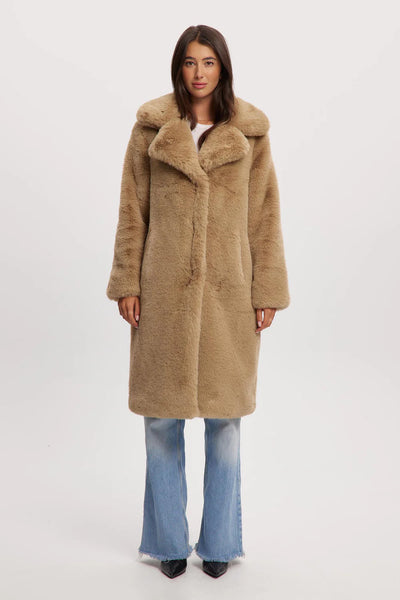 Savannah Maxi Vegan Fur Coat - Sand