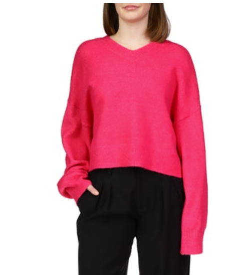 Easy Breezy V-Neck Pullover- Flash Pink