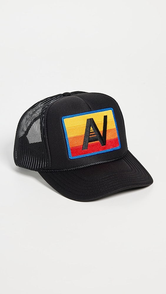 Aviator Nation Logo Rainbow Low Rise Trucker Hat - Black