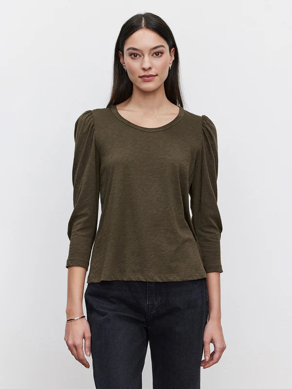 Wilda Slub Mutton Sleeve Top - Thicket