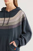 Wave 4 Stripe Relaxed Pullover Hoodie- Charcoal