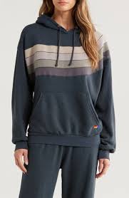 Wave 4 Stripe Relaxed Pullover Hoodie- Charcoal