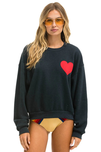 Heart Stitch Relaxed Crew Sweatshirt- Charcoal