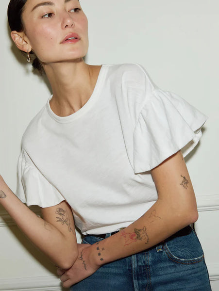 Camille Ruffle Sleeve Top - Optic White
