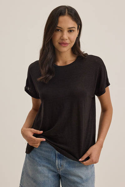 Jasmine Linen Knit Tee- Black