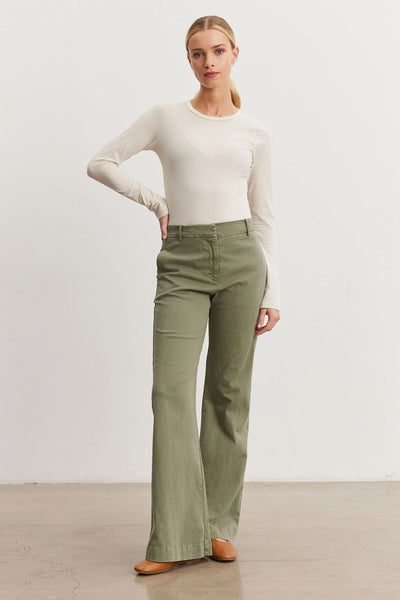 Stretch Cotton Twill Wide Leg Pant- Axe