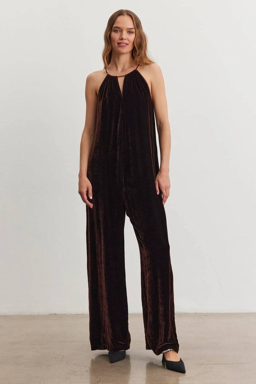 Cienna Silk Velvet Jumpsuit- Burlwood