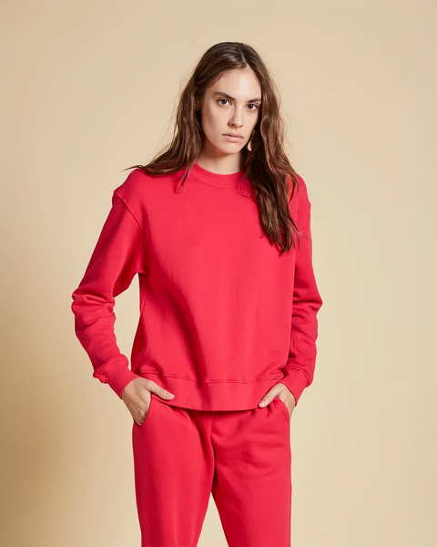 Ynez Organic Fleece Crew Neck- Ruby