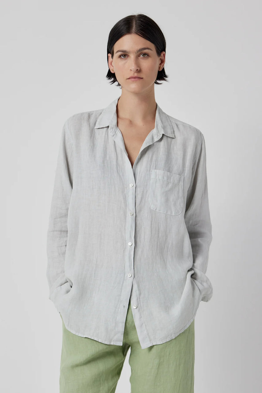 Mulholland Linen Button Up Top - Cement