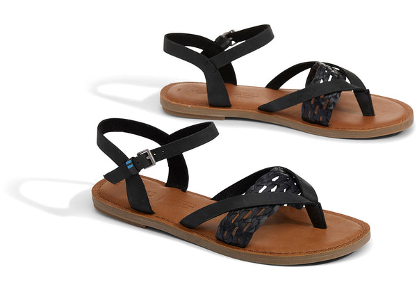 Women's Lexie Sandals - Black Leather with Synthetic Braid Strap