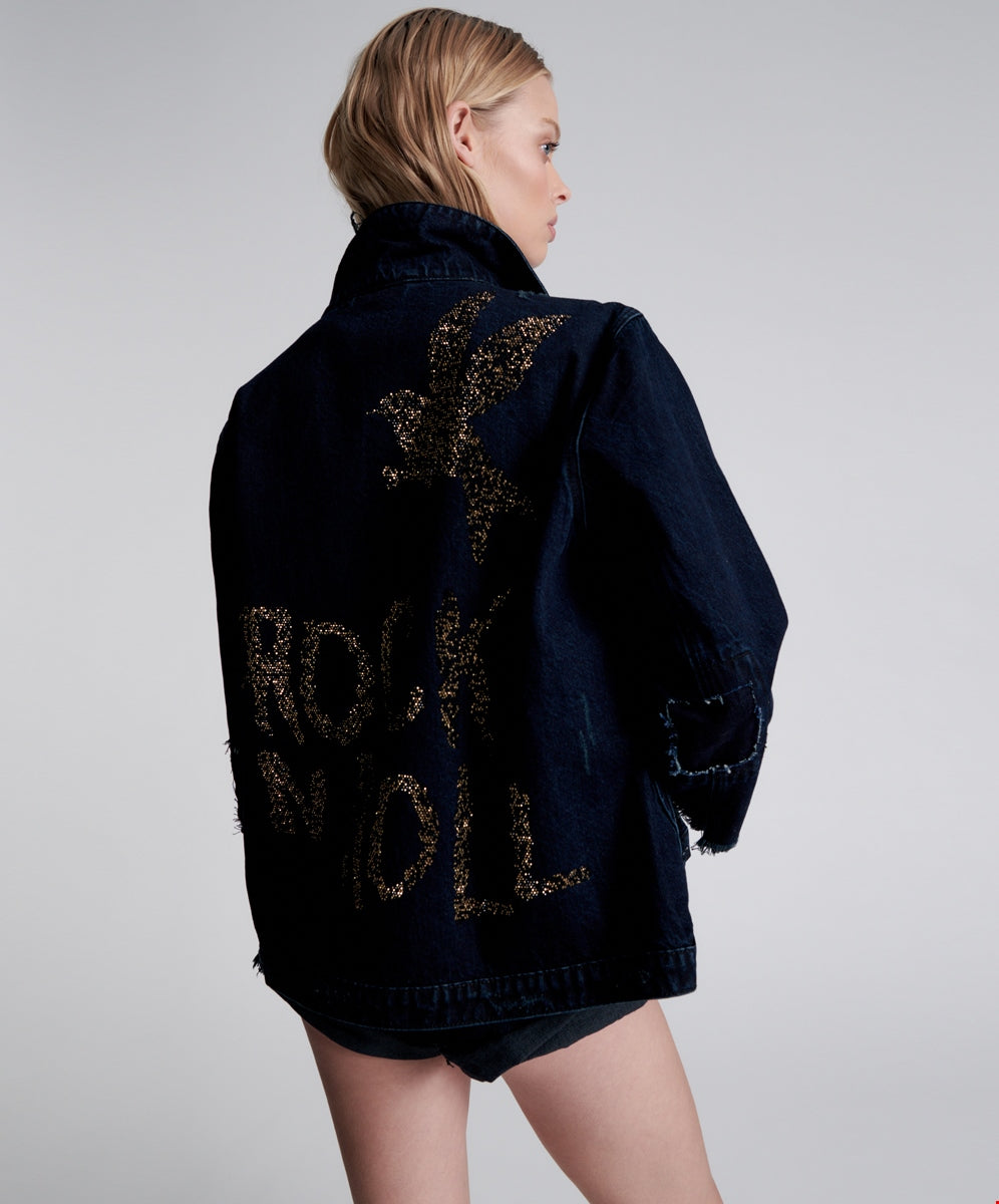 Crystal Rock N Roll Recycled Denim Jacket- Fox Black