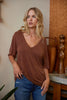 Ulli Relaxed V-Neck Jersey Tee- Cognac