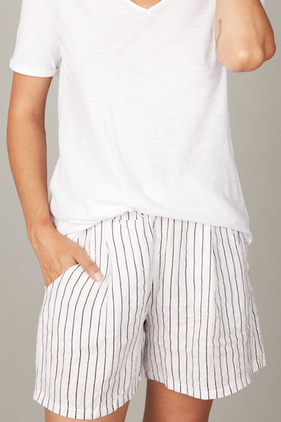 Pinstripe Linen Short - White w/ Black Stripe