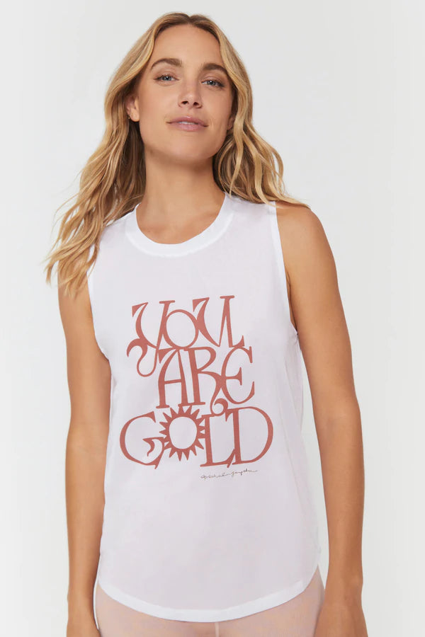 Golden Active Muscle Tank- White