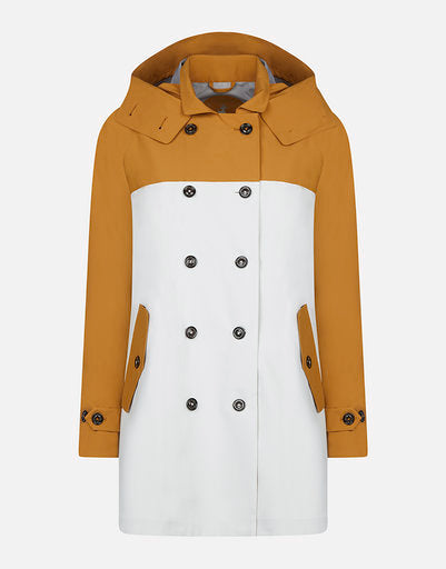 Double Breasted Grin Coat - Honey Brown/White