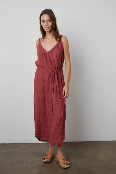 Kayle Cotton Dress - Bordo