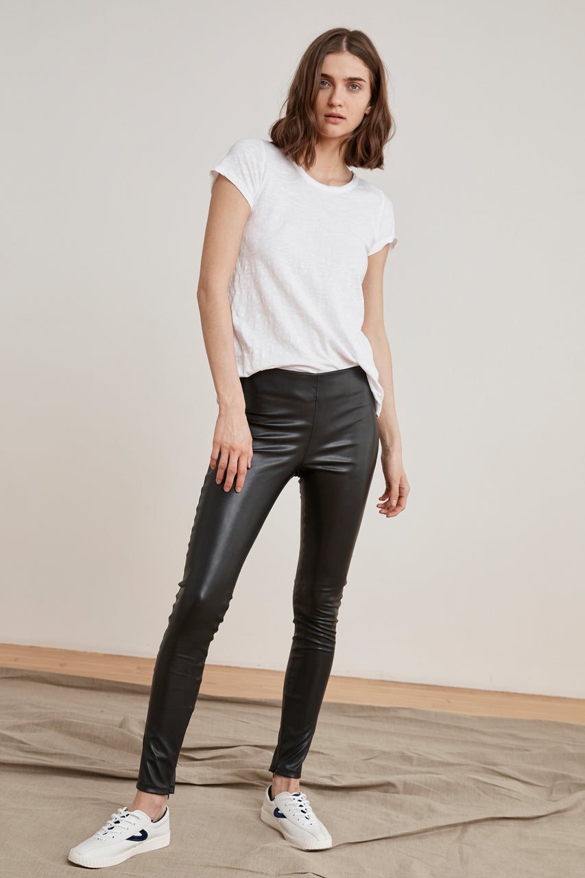 High Waisted Faux Leather Leggings In Black