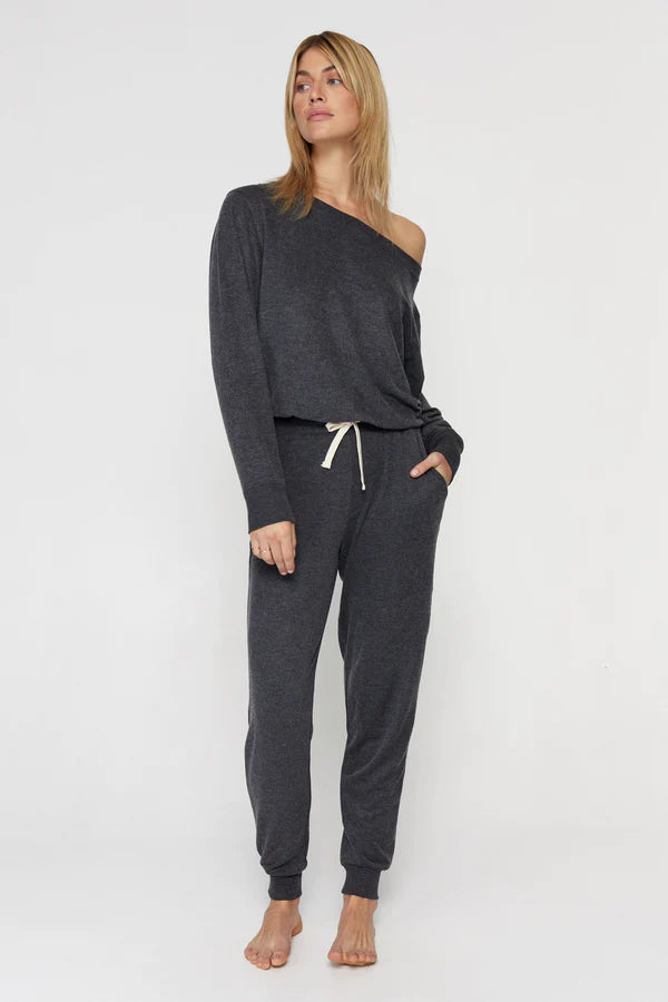 Grey off the shoulder jumpsuit sales
