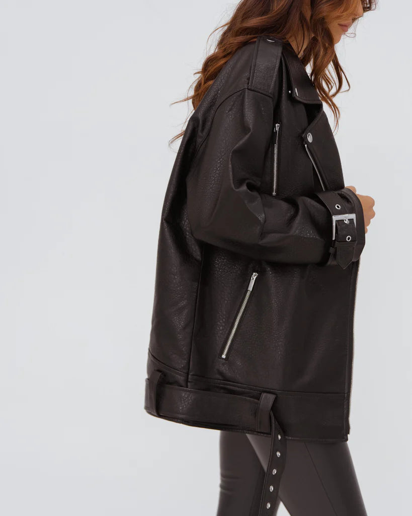 Oversized Moto Jacket-Black