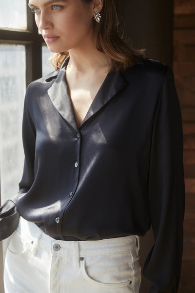 Soho Silk Charmeuse Blouse - Black