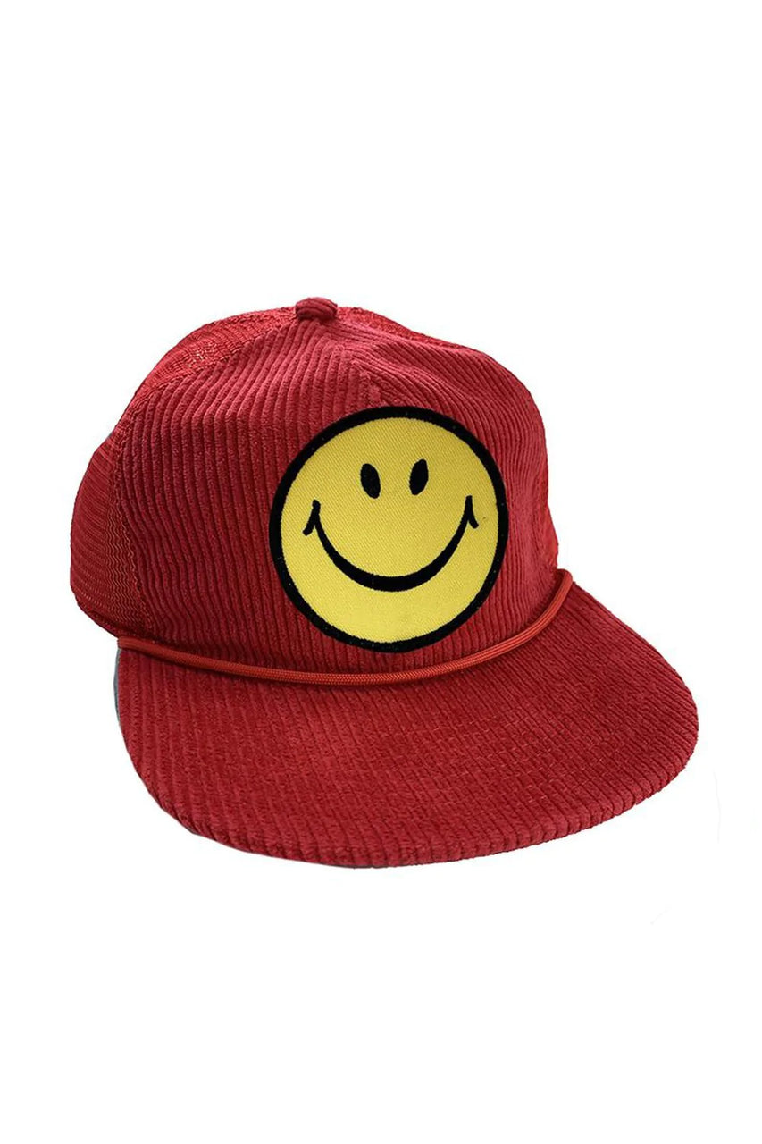 Smiley Corduroy Vintage Trucker Hat - Red