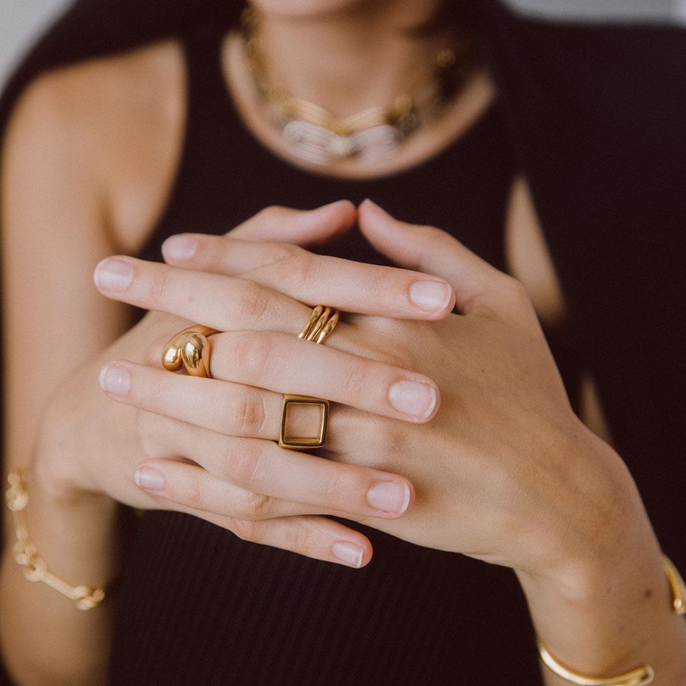 Open Square Statement Ring - Gold