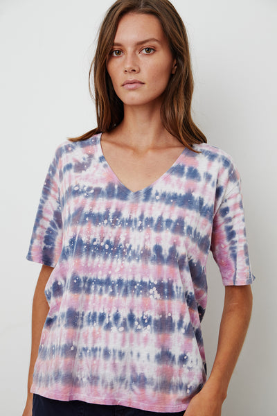 Tristine Tie Dye Cotton Vneck Tee - Twilight